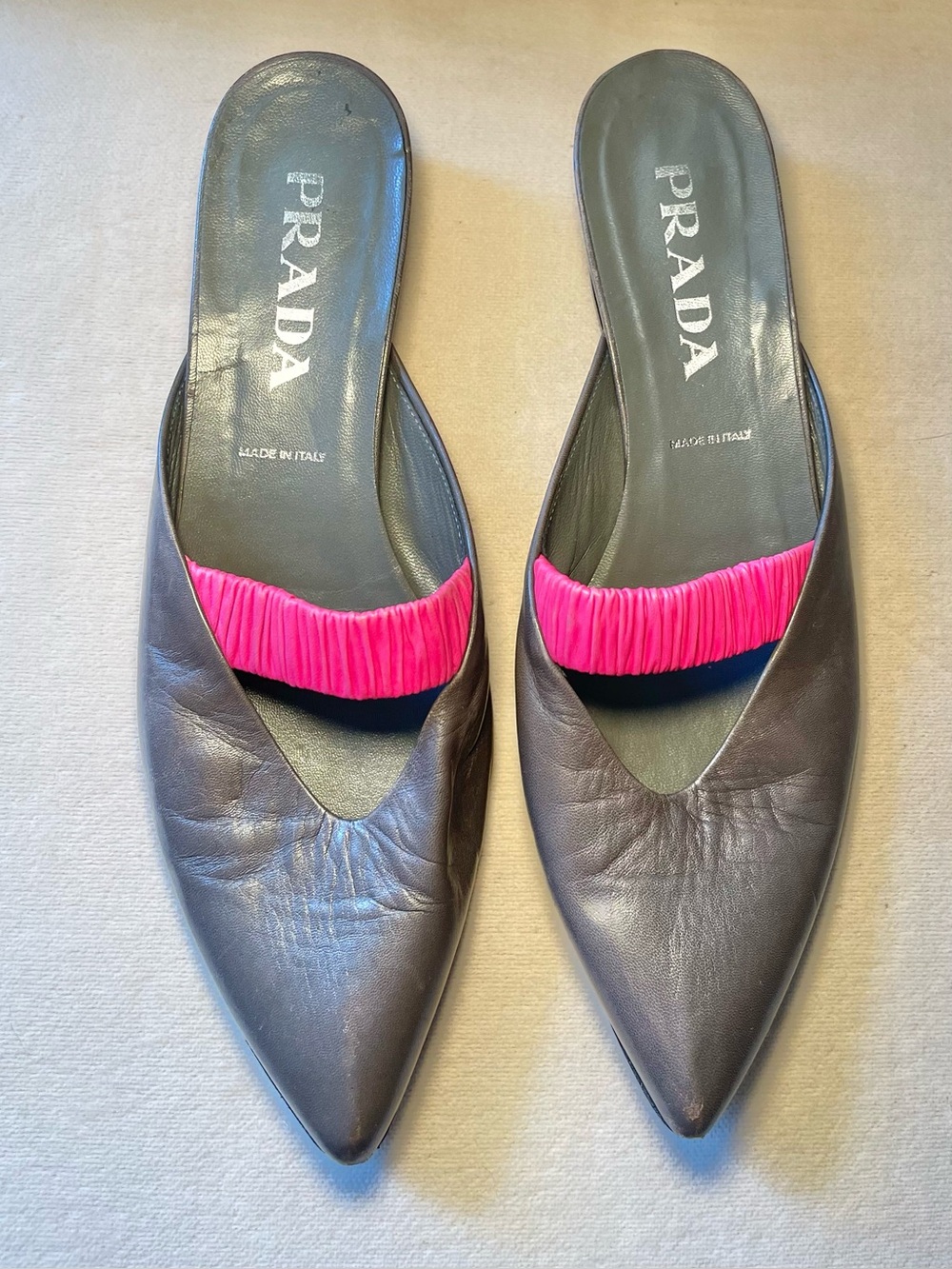 Authenticated Gray Prada Flats with Pink Straps Size 39/9 - Picture 8 of 9